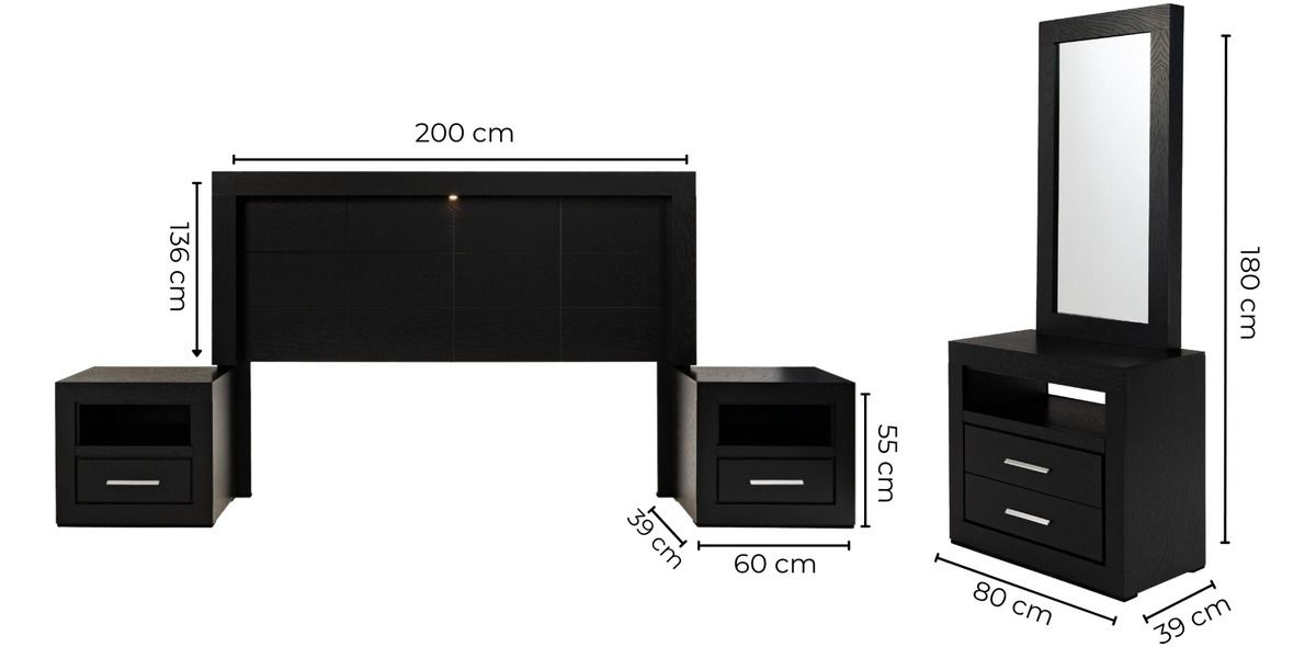 Recámara King Size Freya Negro 5 Piezas