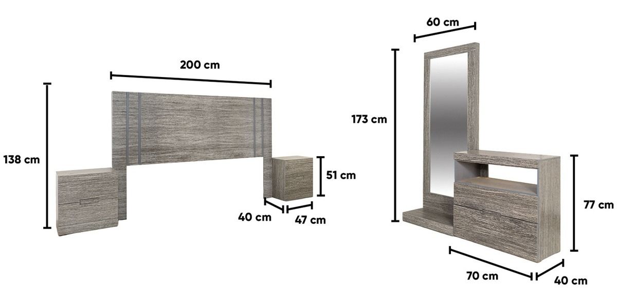 Recámara King Size Verna Gris 5 Piezas