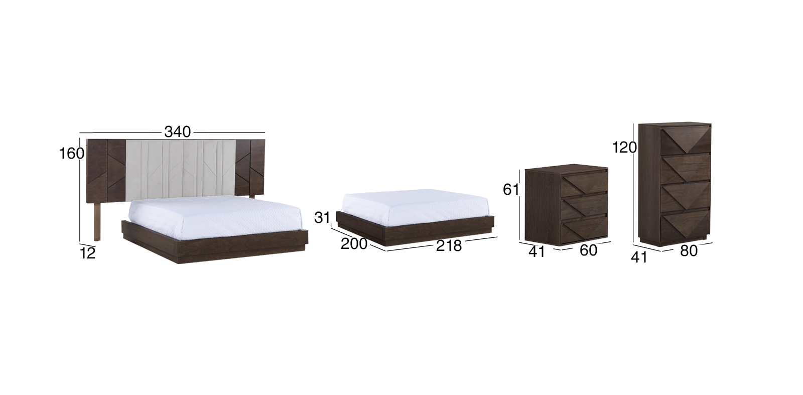 Recámara Kign Size Albah Café Base de Cama 5 Piezas