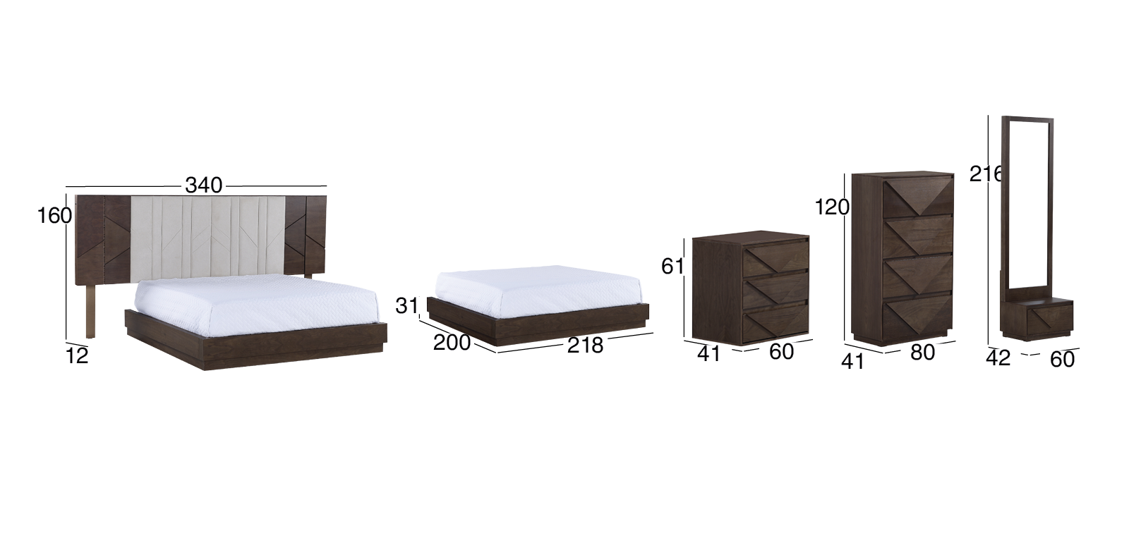 Recámara Kign Size Albah Café 6 Piezas