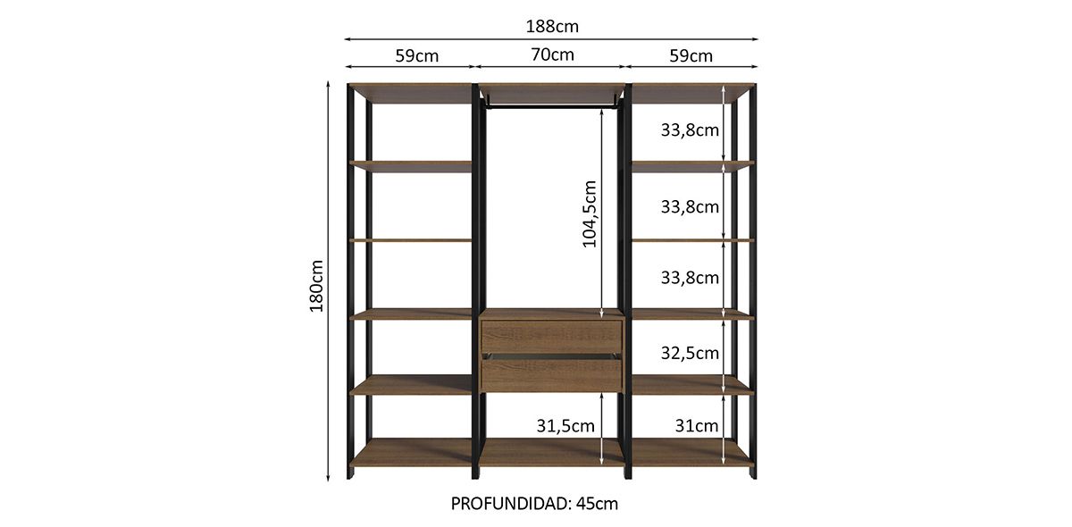 Clóset Ropero 188 cm Valencia Café | Armario Organizador