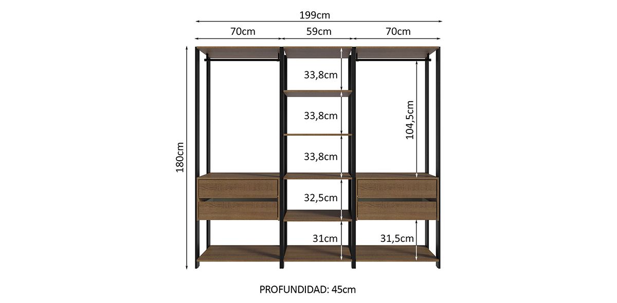 Clóset Ropero 199 cm Valencia Café | Armario Organizador