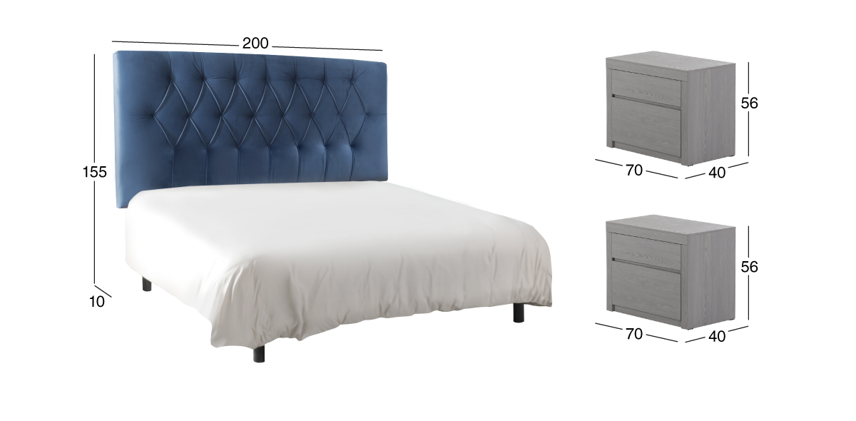 Recámara King Size Siqueiros Azul Tapizada 3 Piezas