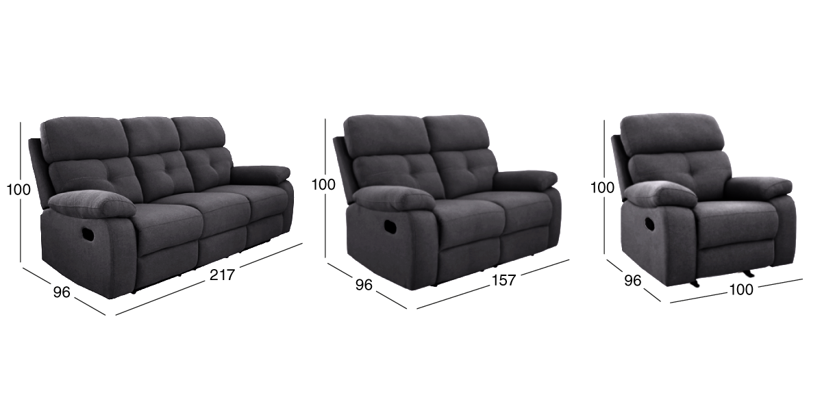 Sala con Reclinables Toronto Gris Obscuro 3 Piezas