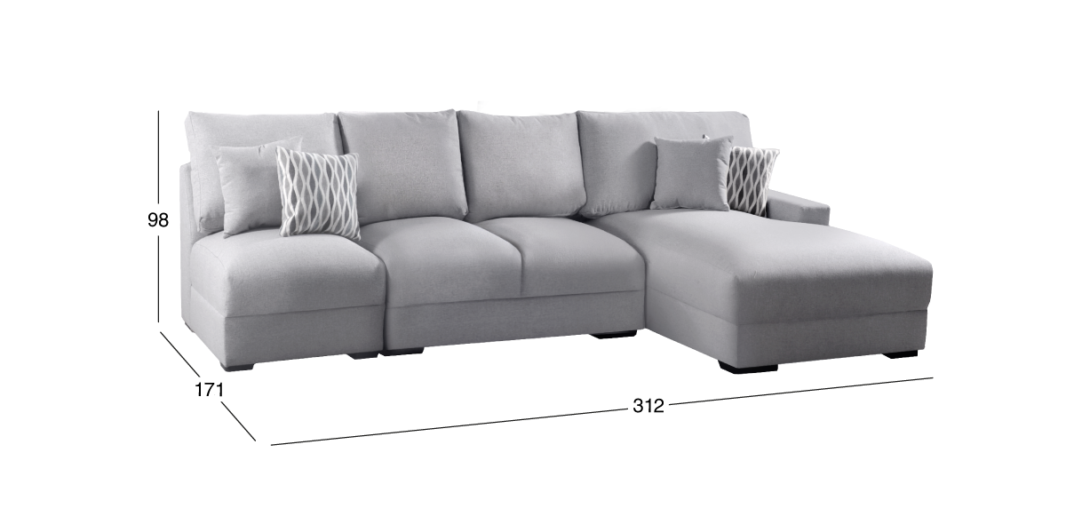Sala Modular Derecha Amira Gris 3 Piezas