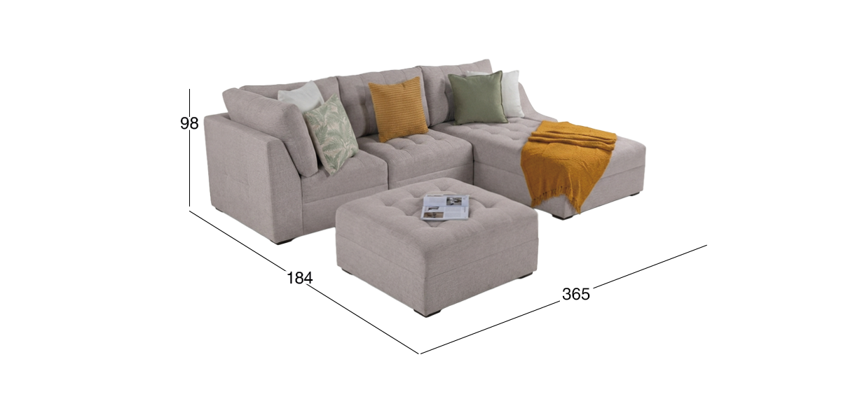Sala en L Derecha Zonet Beige con Taburete