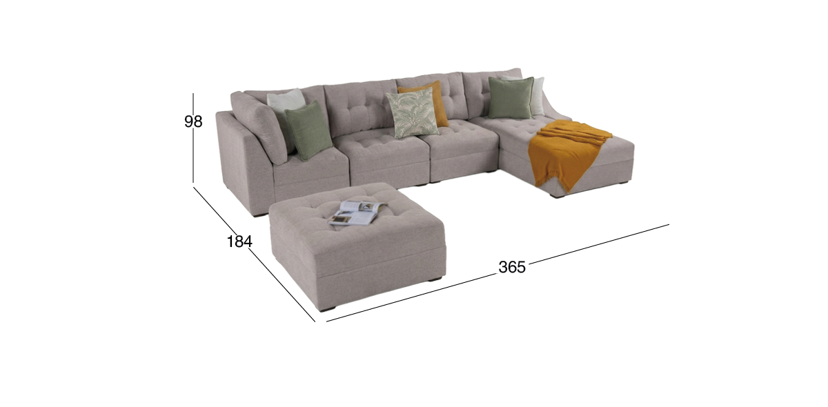 Sala Modular Derecha con Taburete Zonet Beige 5 Piezas II