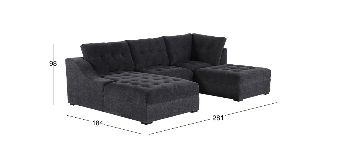 Sala en L Izquierda Zonet Gris Oxford con Taburete