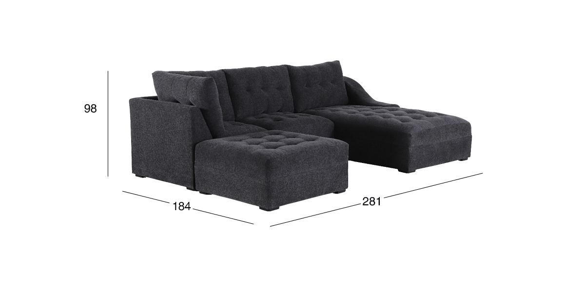 Sala en L Derecha Zonet Gris Oxford con Taburete