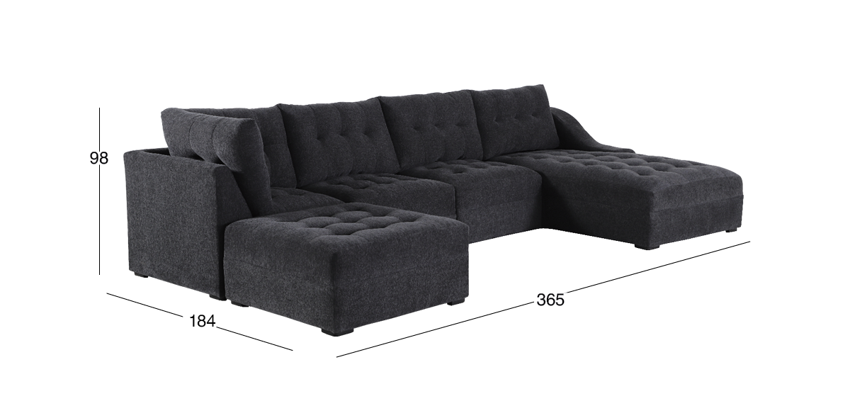 Sala Modular Derecha con Taburete Zonet Gris Oxford 5 Piezas