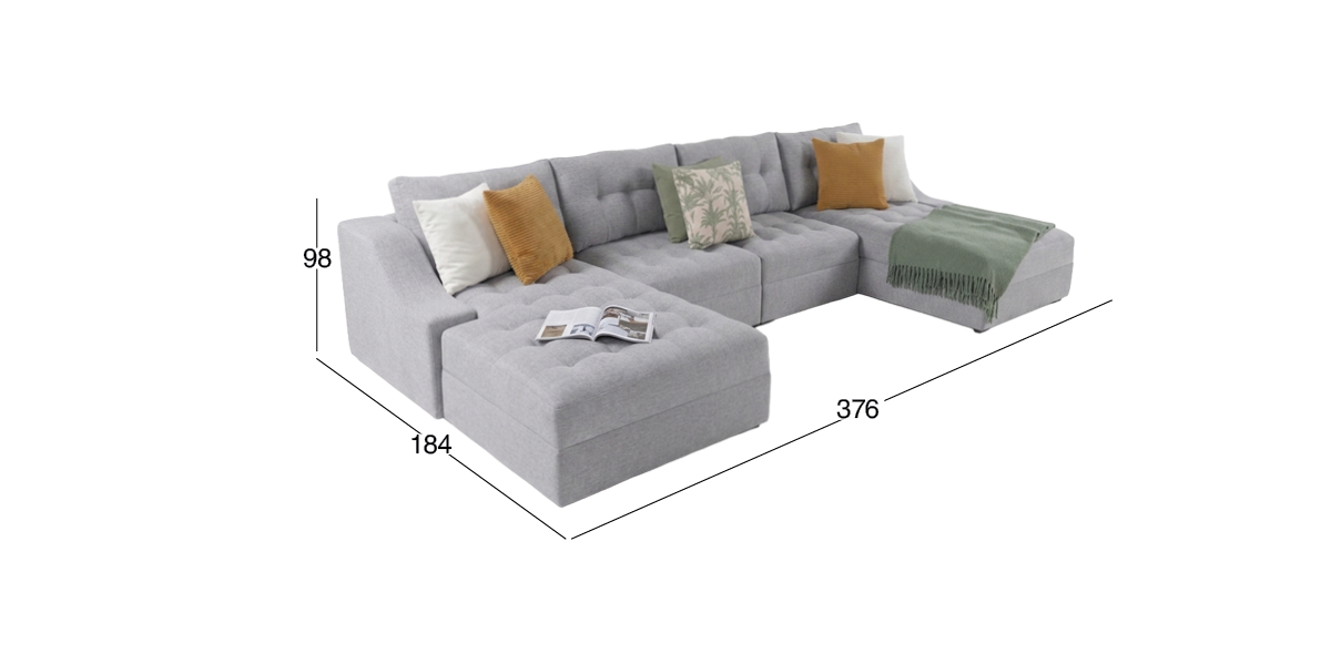 Sala Modular Izquierda Zonet Gris 4 Piezas
