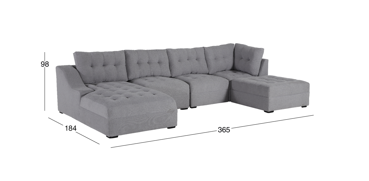 Sala Modular Izquierda Zonet Gris 5 Piezas