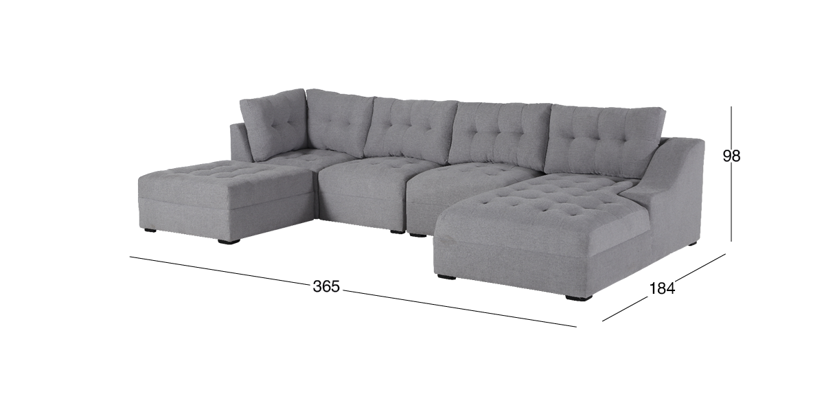 Sala Modular Derecha con Taburete Zonet Gris 5 Piezas