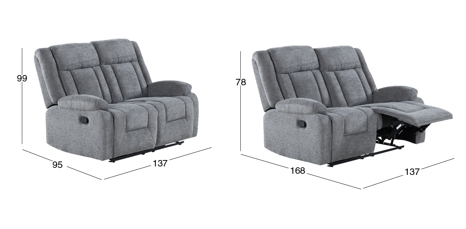 Sofá 2 Plazas con Reclinables Isabelle Gris