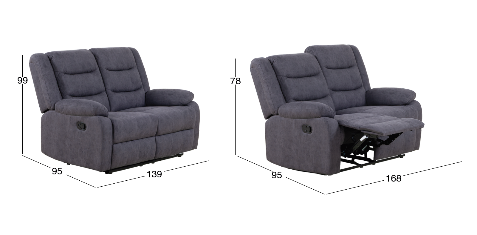 Sofá 2 Plazas con Reclinables Nori Gris