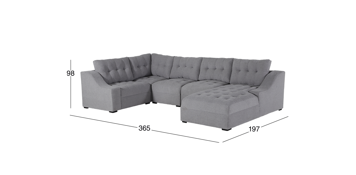 Sala Modular Derecha Zonet Gris 5 Piezas