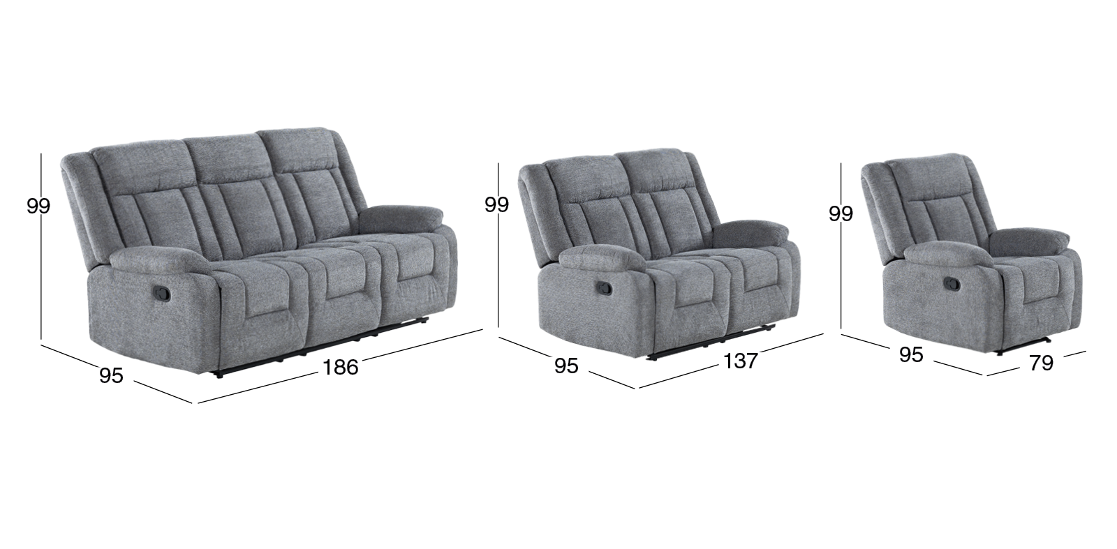 Sala con Reclinables Isabelle Gris 3 Piezas
