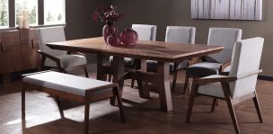 Comedor 220 cm Kansas con 5 Sillones y Banca Gris