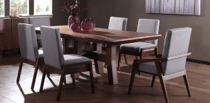 Comedor 220 cm Kansas con 4 Sillas y 2 Sillones Gris