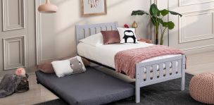 Cama Individual Elena Gris con Cama Baja Alondra