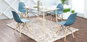 Comedor Atlas In Natural con 4 Sillas Azul