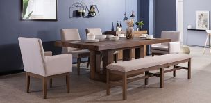 Comedor 240 cm Anka con 2 Sillas, 2 Sillones y Banca 200 cm Beige