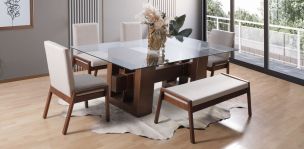 Comedor Berlín con 4 Sillas y Banca Beige