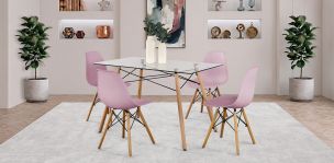 Comedor Rectangular 120 x 70 cm Atlas Natural y 4 Sillas Rosa