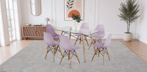 Comedor Rectangular 120 x 70 cm Atlas Natural y 6 Sillas Morado
