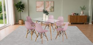Comedor Rectangular 120 x 70 cm Atlas Natural y 6 Sillas Rosa