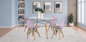 Comedor Rectangular 120 x 70 cm Atlas Natural y 4 Sillas Morado