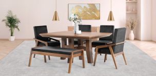 Comedor 160 cm Kansas con 2 Sillas, 2 Sillones y Banca Negro