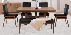 Comedor 160 x 110 cm Kansas con 4 Sillas y Banca 128 cm Negro