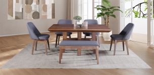 Comedor 160 cm Kansas con 4 Sillas y Banca Olaf Gris