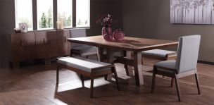 Comedor 220 cm Kansas con 2 Sillas y 2 Bancas Gris