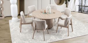 Comedor Redondo Casa Anahí Meridiani con 6 Sillas Beige