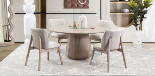 Comedor Redondo Casa Anahí Meridiani con 4 Sillas Beige