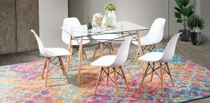 Comedor Atlas In Natural y 6 Sillas Atlas II Blanco
