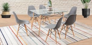 Comedor Atlas In Natural y 6 Sillas Atlas II Gris