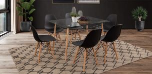 Comedor Atlas In Natural y 6 Sillas Atlas II Negro