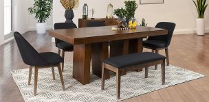 Comedor Rectangular 180 cm Odette New con 4 Sillas y 1 Banca Gris Oxford