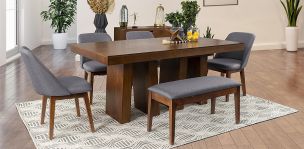 Comedor Rectangular 180 cm Odette New con 4 Sillas y 1 Banca Gris Plata