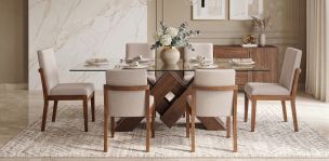 Comedor 180 x 110 cm Penthouse con 6 Sillas Cretta Beige