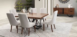 Comedor 180 x 107 cm Piastri con 6 Sillas Beige