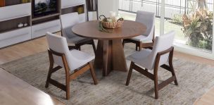 Comedor Redondo Odette y 4 Sillas Gris