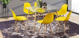 Comedor Atlas In Natural con 6 Sillas Amarillo