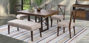 Comedor Barret con 4 Sillas y Banca Beige