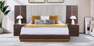 Recámara Kign Size Albah Café Base de Cama 4 Piezas