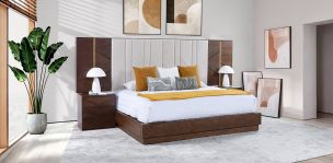 Recámara Kign Size Albah Café Base de Cama 4 Piezas