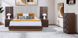 Recámara Kign Size Albah Café Base de Cama 5 Piezas